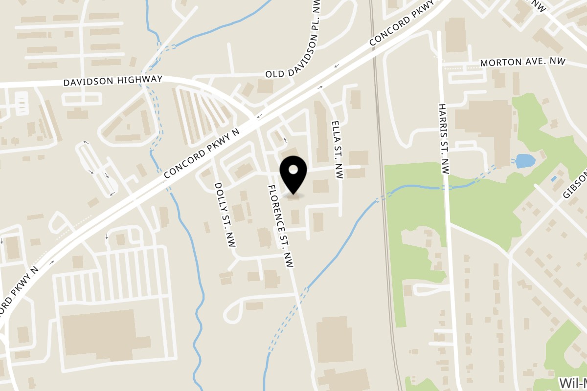 Map showing the location of Fiesta Mexicana Grill on 836 Florence St NW in Concord